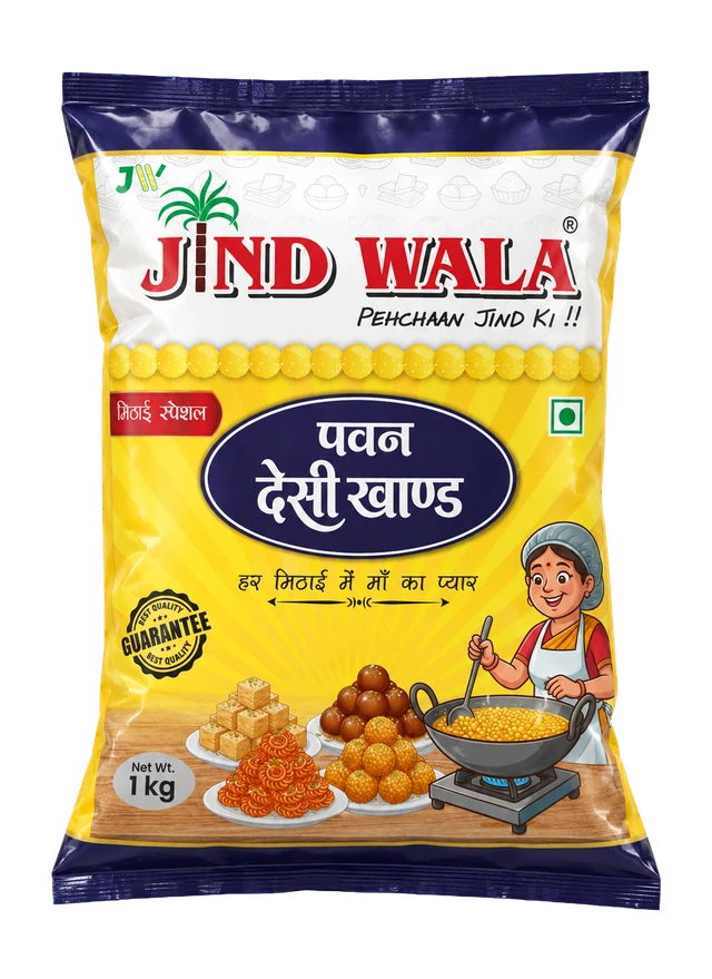 Pawan Desi Khand — original Jind Wala packaging, front view